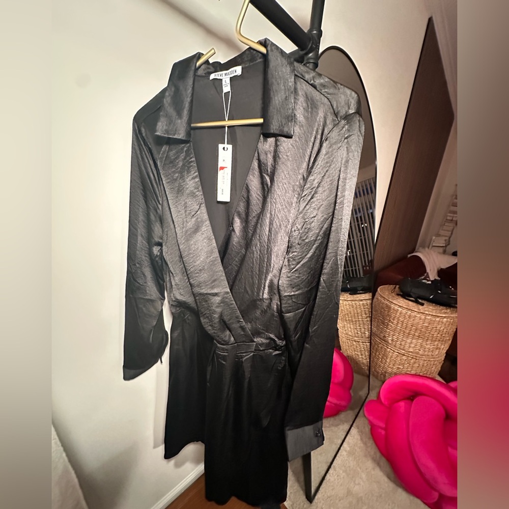 Steve Madden Black Satin Dress